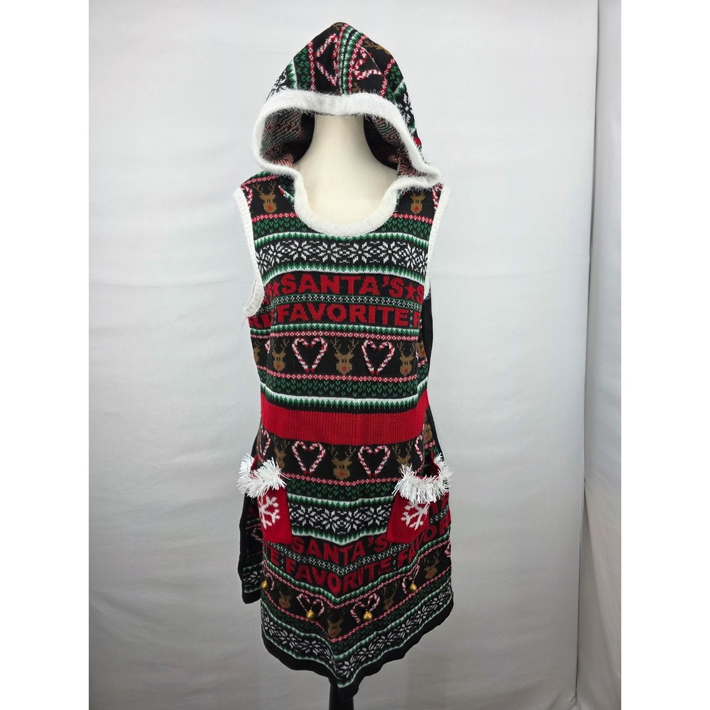 No Boundaries Womens XXL Santa's Favorite Ugly Christmas Sweater Dress Hooded